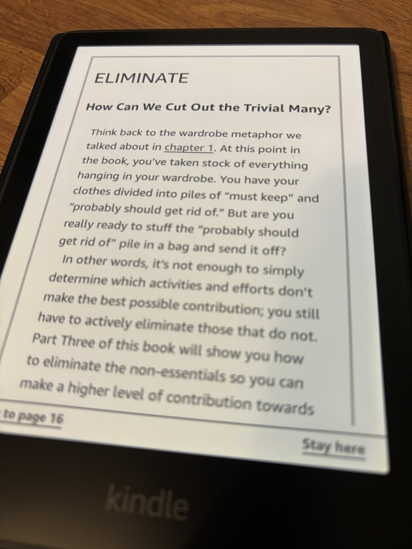 Photo of Essentialism on the Amazon Kindle Paperwhite. 
